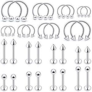 Lip Rings 32Pcs Labret Jewelry Monroe Lip Barbell Ring Snake Bite Piercing